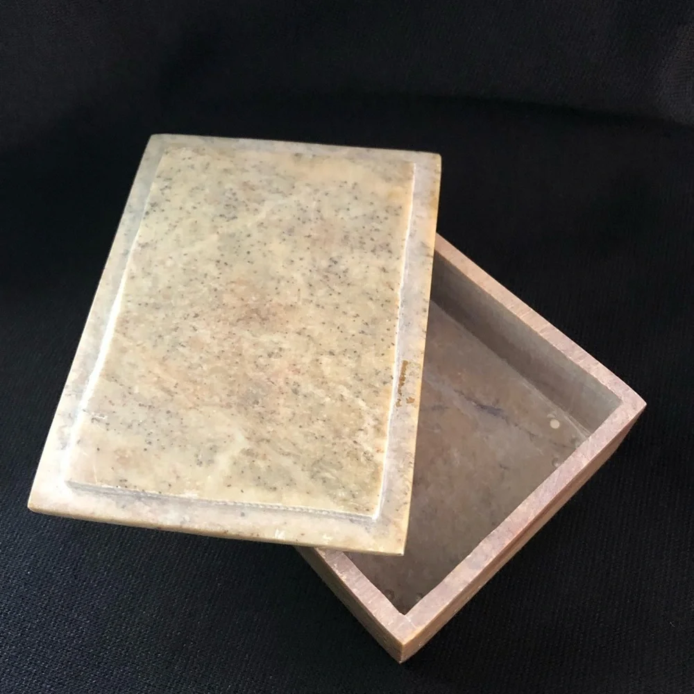 Handcrafted Floral Carved Stone Keepsake Trinket Box